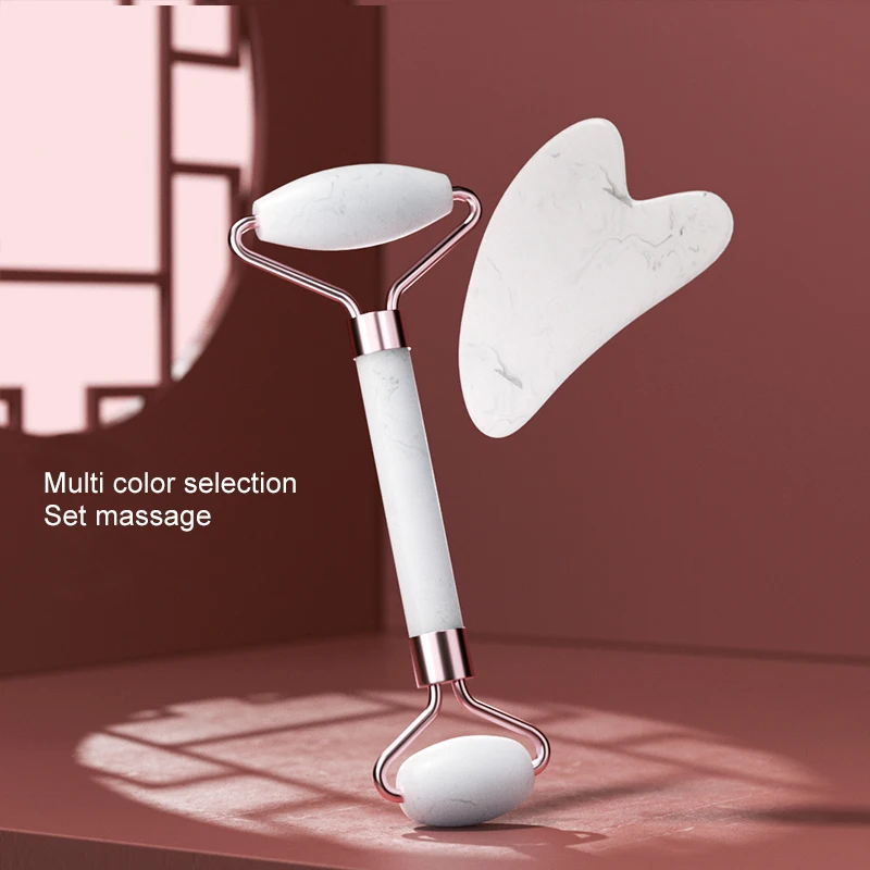 Kit rouleau et gua sha blanc marbré