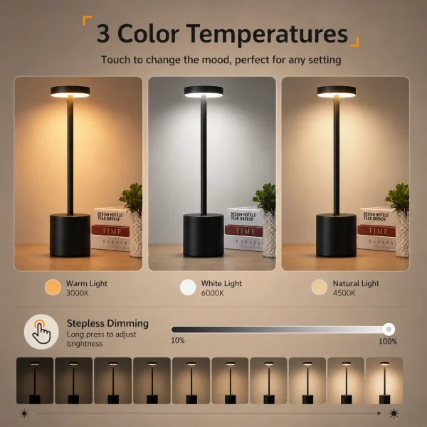Lampe de table en trois teintes et variation d'intensité