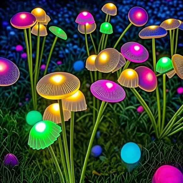 Champignons lumineux multicolores