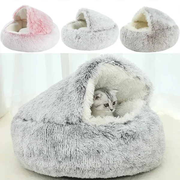 Lit cocon en peluche longue pour chat