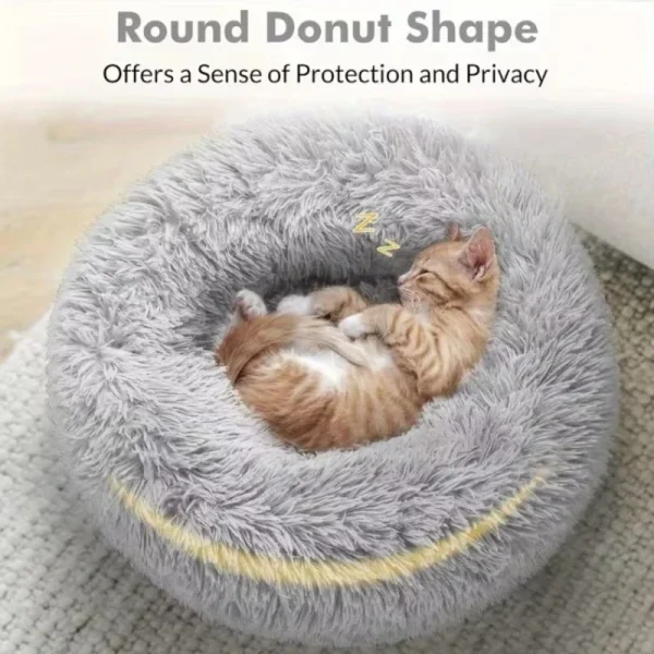 Lit rond en peluche longue pour chat