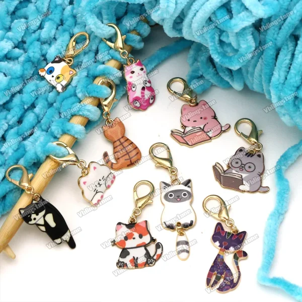 Marqueurs de mailles breloques chats, lot de 5 à 7