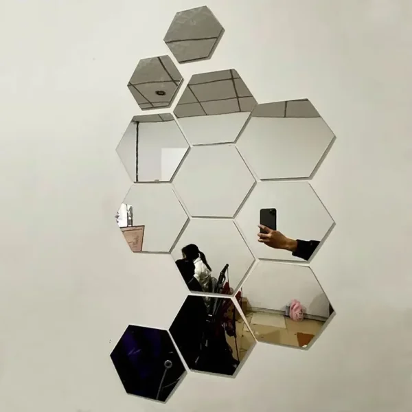 Miroirs hexagonaux adhésifs en acrylique – lot de 6 ou 12, 5 tailles
