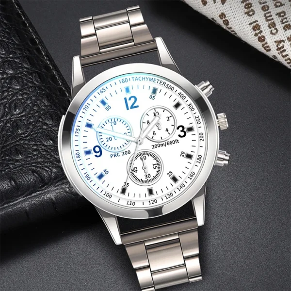 Montre homme à quartz bracelet acier, cadran noir ou blanc – seule ou avec gourmette