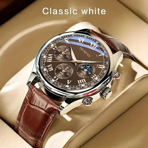 Montre homme cadran marron dans un écrin