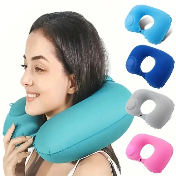 Oreiller cervical gonflable à pompe intégrée