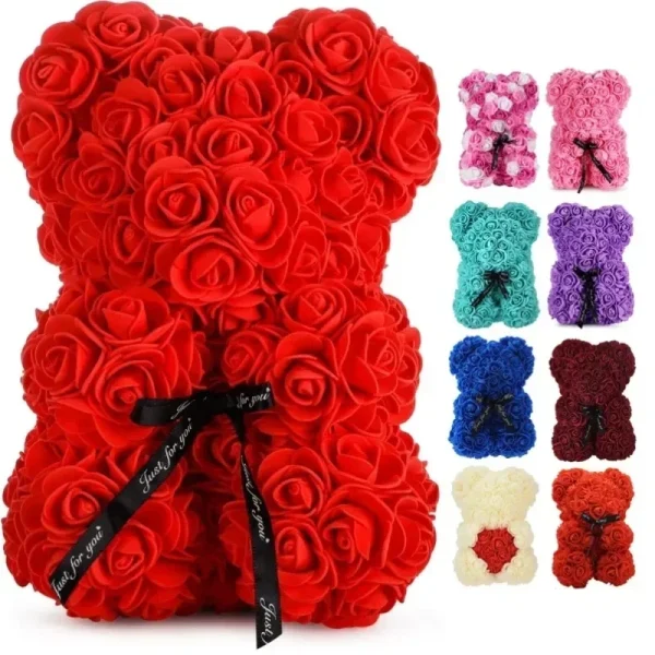 Ourson en roses éternelles de 25 cm