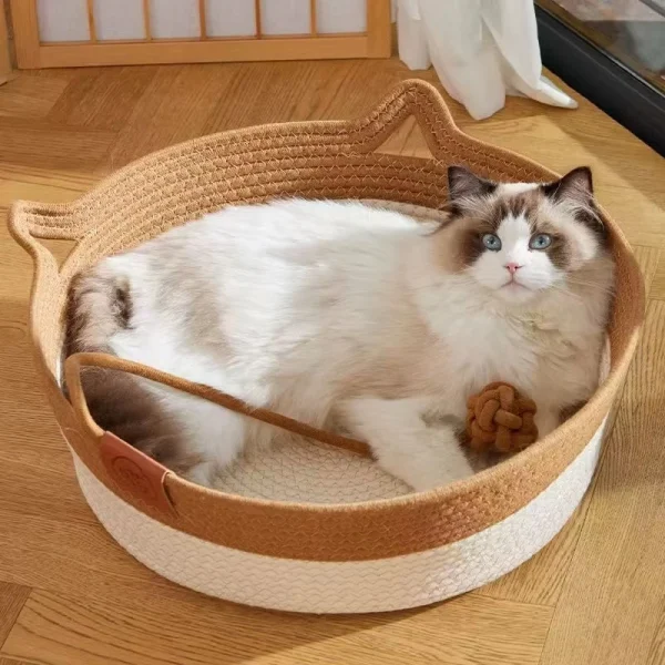 Panier en corde tressée à oreilles de chat