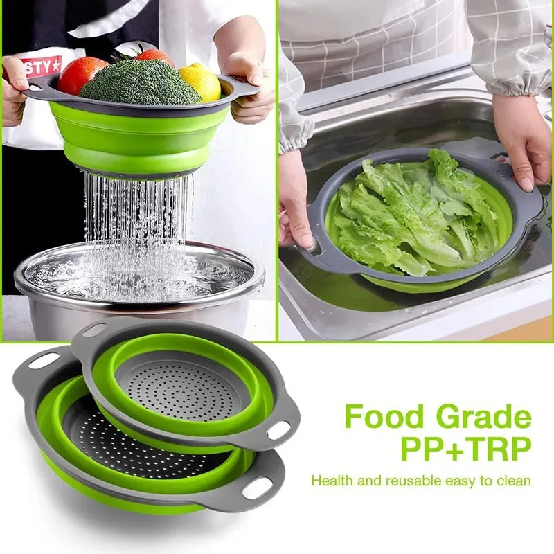 Égoutter du brocoli et de la salade avec la passoire pliable