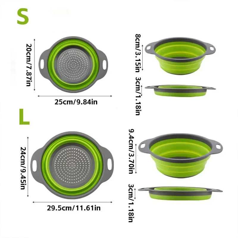 Dimensions des deux tailles de passoire pliable