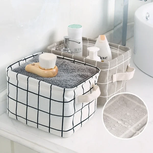 Petit panier en coton et lin à anses, imprimé