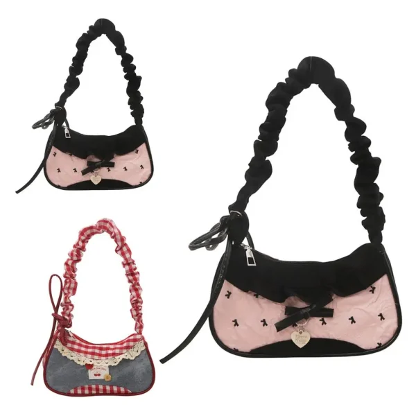 Petit sac froncé à nœud et dentelle