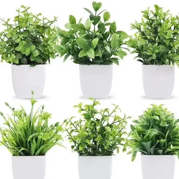 Petite plante artificielle en pot blanc, 18 cm
