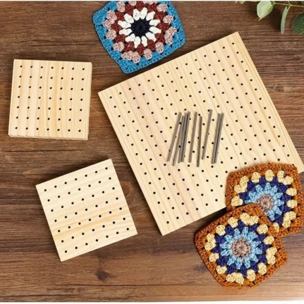 Planches en bambou et carrés de crochet