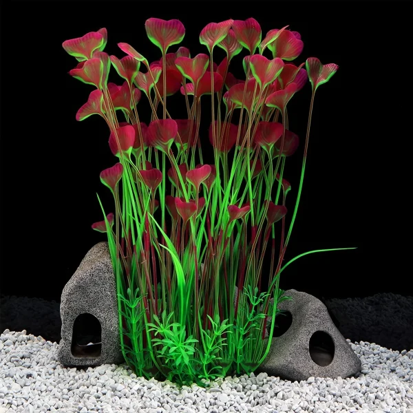 Grande plante artificielle d'aquarium à feuilles rouges