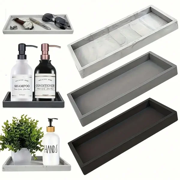 Plateau de salle de bain en silicone, effet marbre ou uni