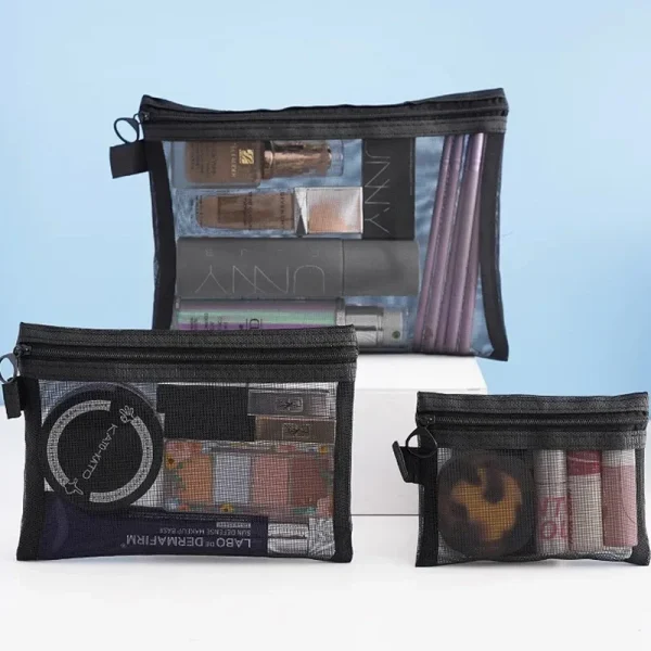Pochettes zippées en filet noir
