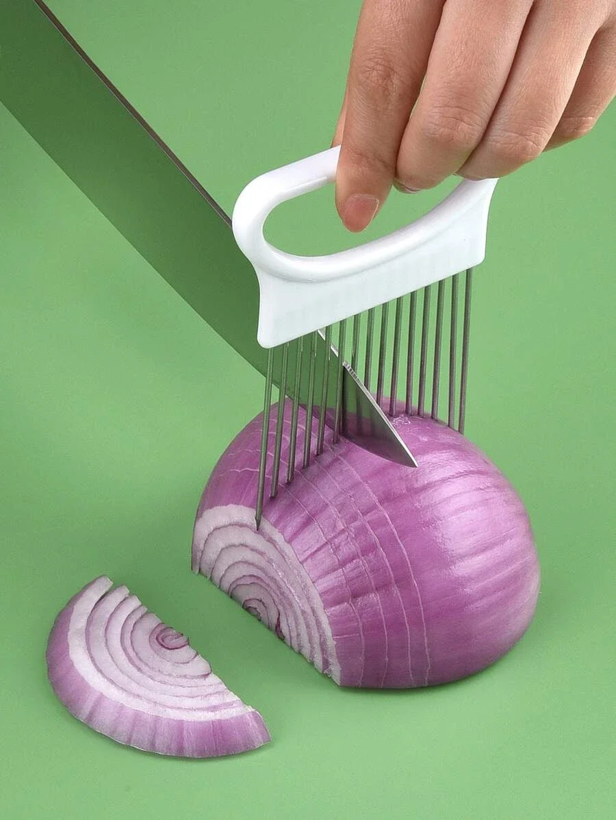 Porte-oignon à tranchage – guide de coupe à dents en acier inoxydable