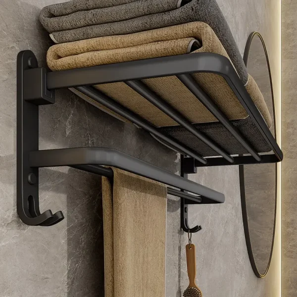 Porte-serviettes mural pliable noir mat, 50 cm