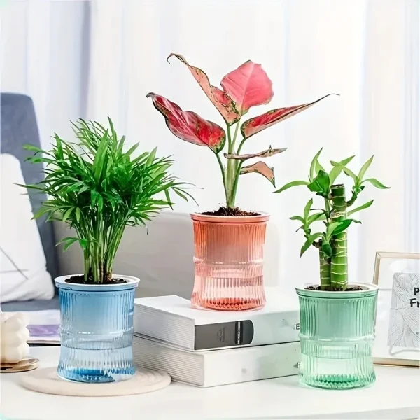 Pots bleu, rose et vert