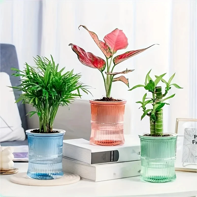 Pots bleu, rose et vert