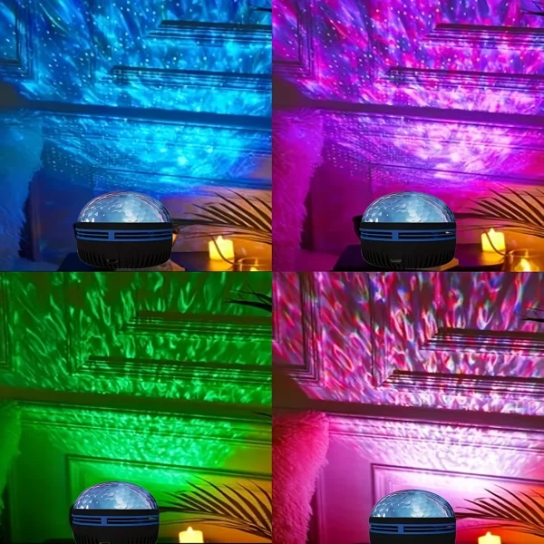 Reflets d'eau bleus, violets, verts et roses