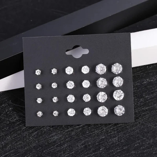 Puces d'oreilles strass, lot de 12 paires