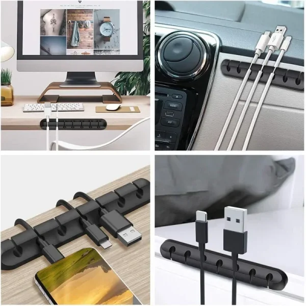 Range-câbles sur un bureau et dans une voiture