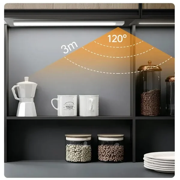 Réglette sous un meuble de cuisine, zone de détection