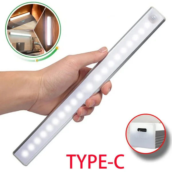 Réglette LED à détecteur de mouvement, rechargeable USB-C, aimantée – 10 à 50 cm