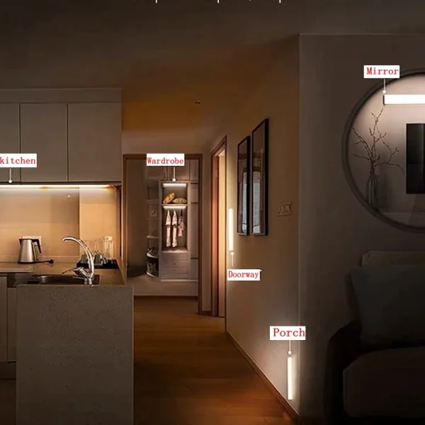 Réglettes LED dans la cuisine, la penderie et l'entrée
