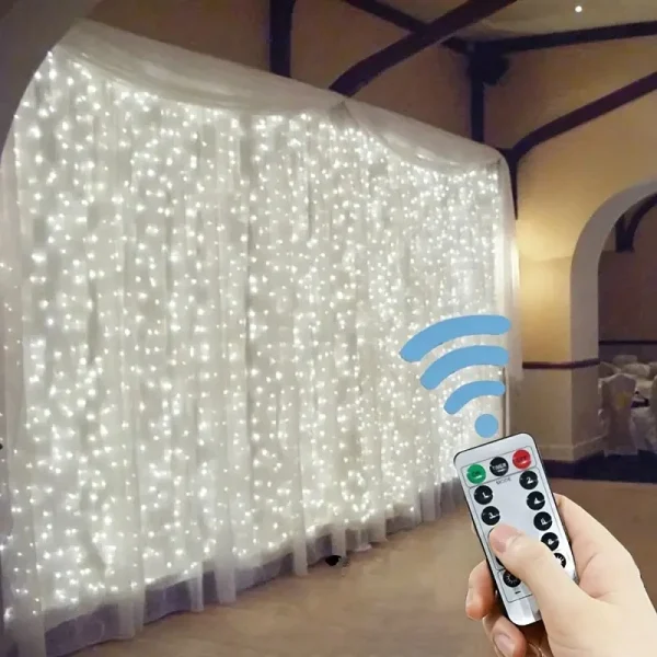 Rideau lumineux LED USB avec télécommande, 3 à 6 m de large
