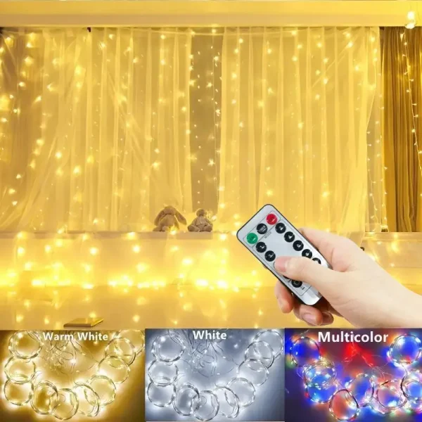 Rideau blanc chaud avec télécommande et trois teintes