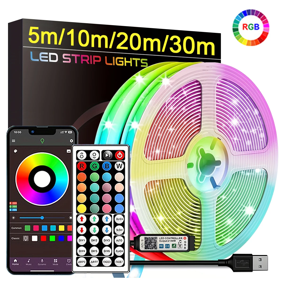 Rouleaux de ruban LED, télécommande et application