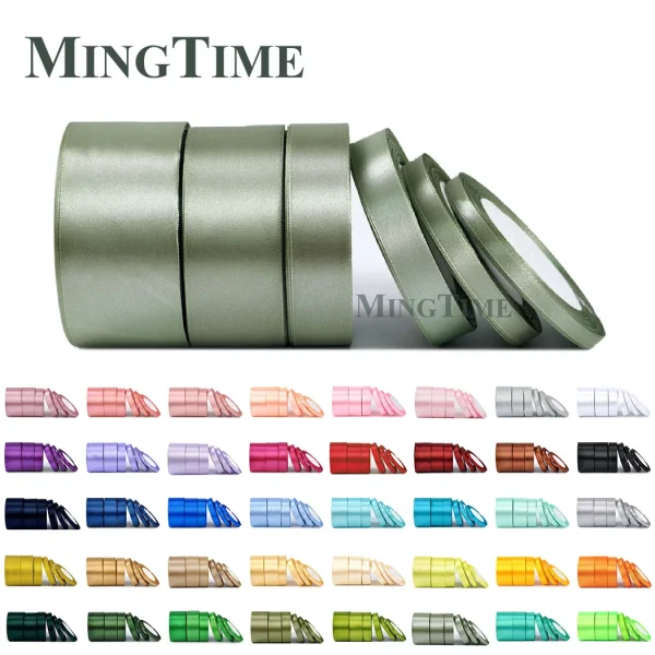 Rouleaux de ruban satin vert sauge et nuancier