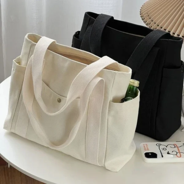 Sac cabas en toile à poches, 38 cm