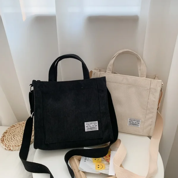 Sac cabas carré en velours côtelé