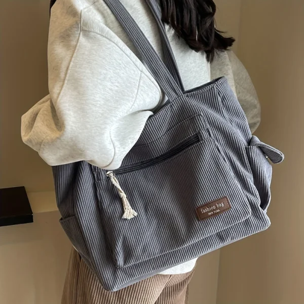 Sac cabas en velours côtelé multipoches