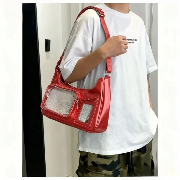 Sac porté épaule vernis à poches transparentes