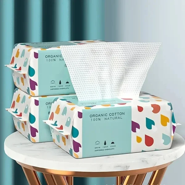 Serviettes visage jetables en coton, épaisses et douces – paquet distributeur