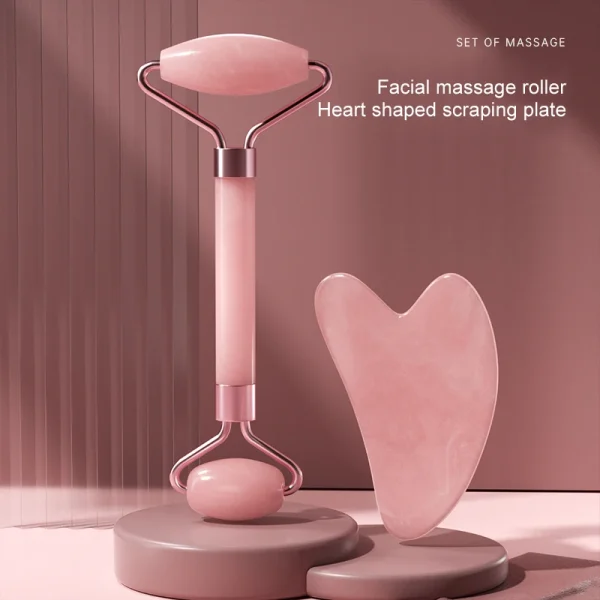 Set de massage visage : rouleau double tête et gua sha cœur – 5 coloris