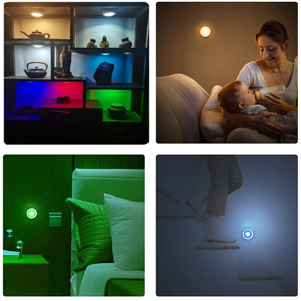 Spots colorés dans une vitrine et une chambre