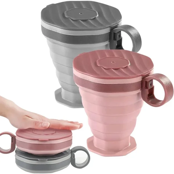Tasse pliante à anse avec couvercle