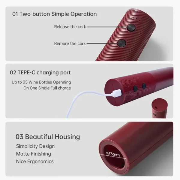 Tire-bouchon électrique rechargeable USB-C