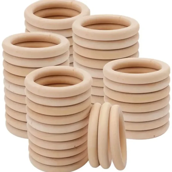 Anneaux en bois naturel pour macramé : détail