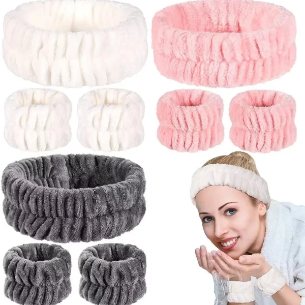 Bandeau et bracelets de toilette en éponge