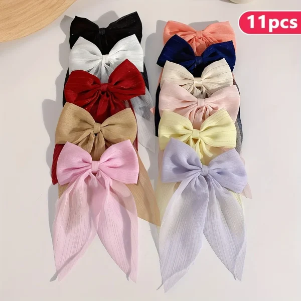 Barrettes nœuds en mousseline, lot de 11