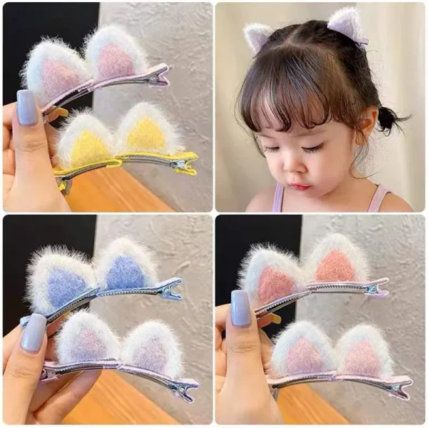 Barrettes oreilles de chat en peluche, la paire