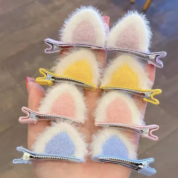 Barrettes oreilles de chat en peluche, la paire : détail