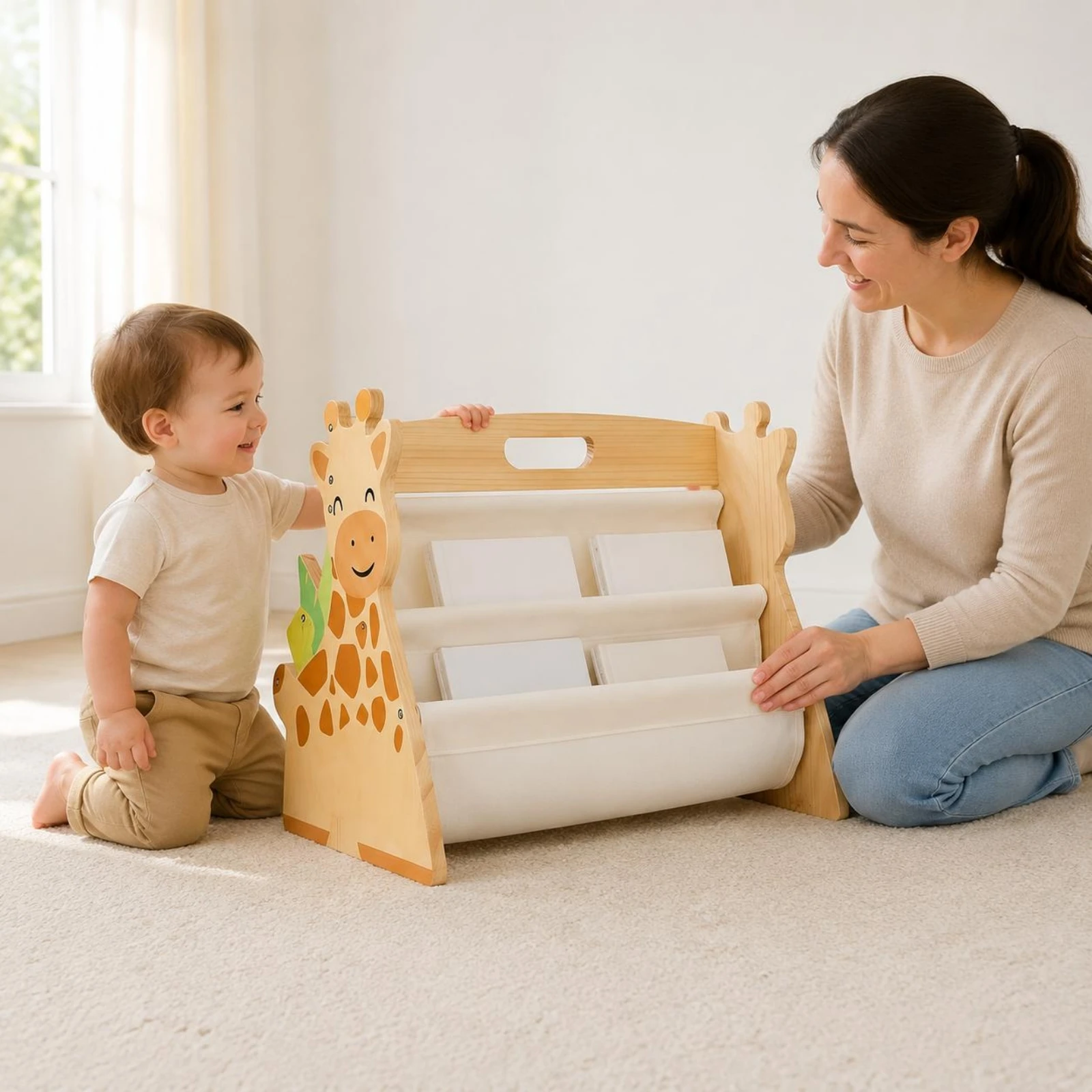 Bibliothèque enfant girafe en bois : détail